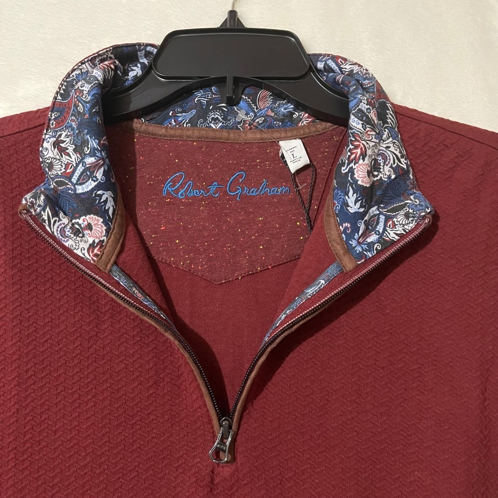 Robert Graham‎ Caravan Quarter Zip Pullover Sweater Mens Large Burgundy Mockneck